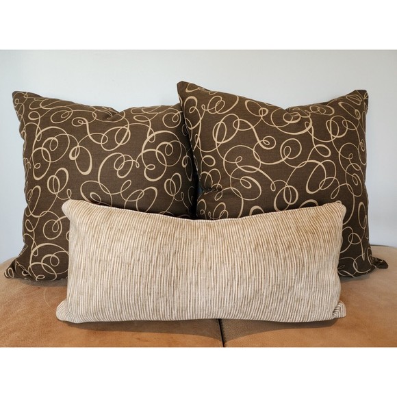 Mill Creek Throw Pillow Covers Brown Geometric Swirls 20x20 Zippered Pair NEW - Picture 11 of 15